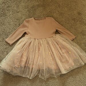 Girls' Long Sleeve Dress with Starry Tulle Skirt